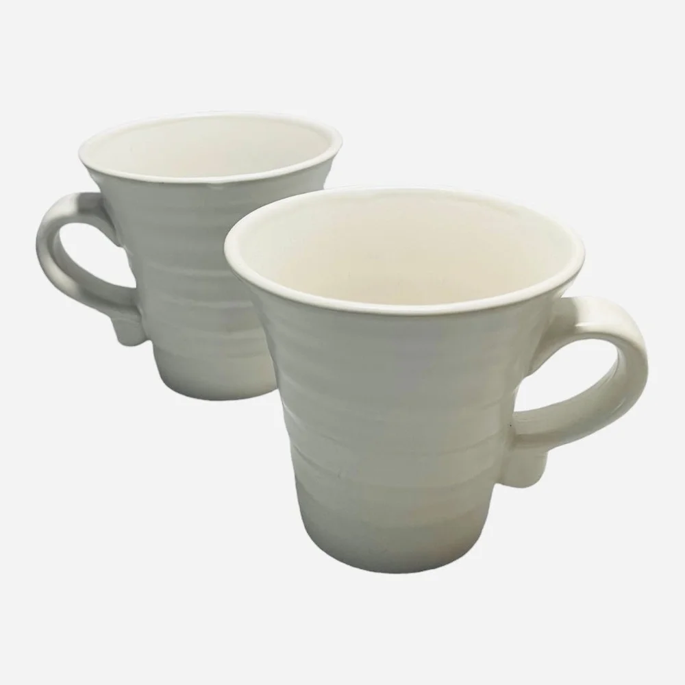 Pair 2 WCL White Ceramic Coffee Mugs 4.5